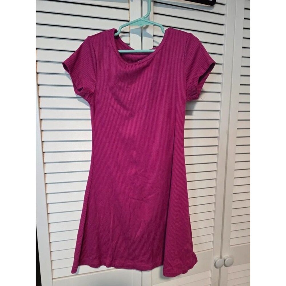 Extremely Me Girls Ribbed A-Line Dress Magenta Fuchsia Short Sleeve Size 7/8